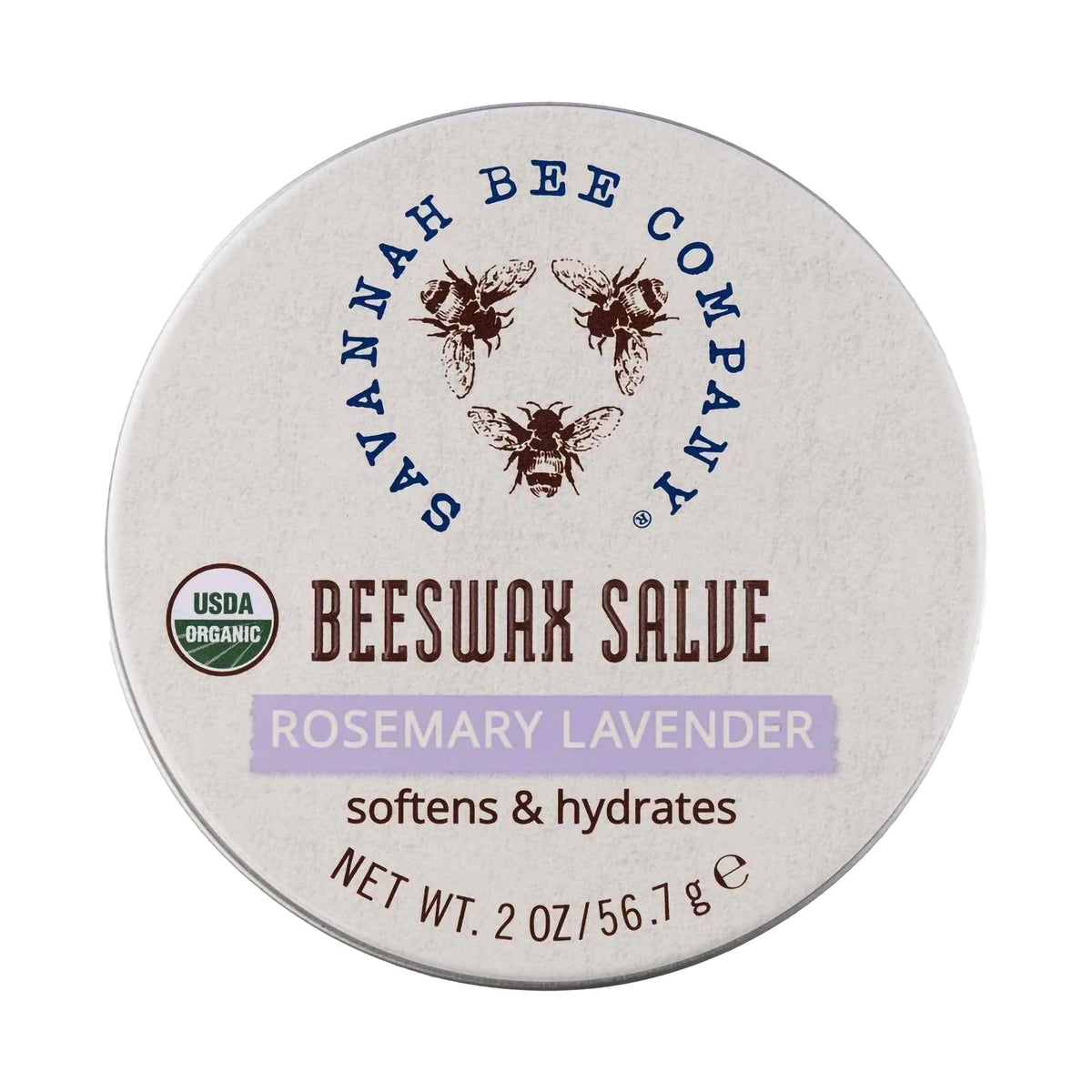 Savannah Bee Company baume cire d’abeille en boîte, parfum romarin-lavande, hydratation profonde