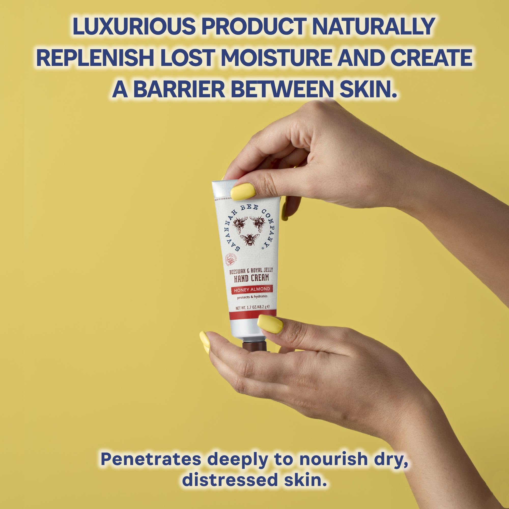 Gelée royale et cire d'abeille, protection nourrissante pour les mains.