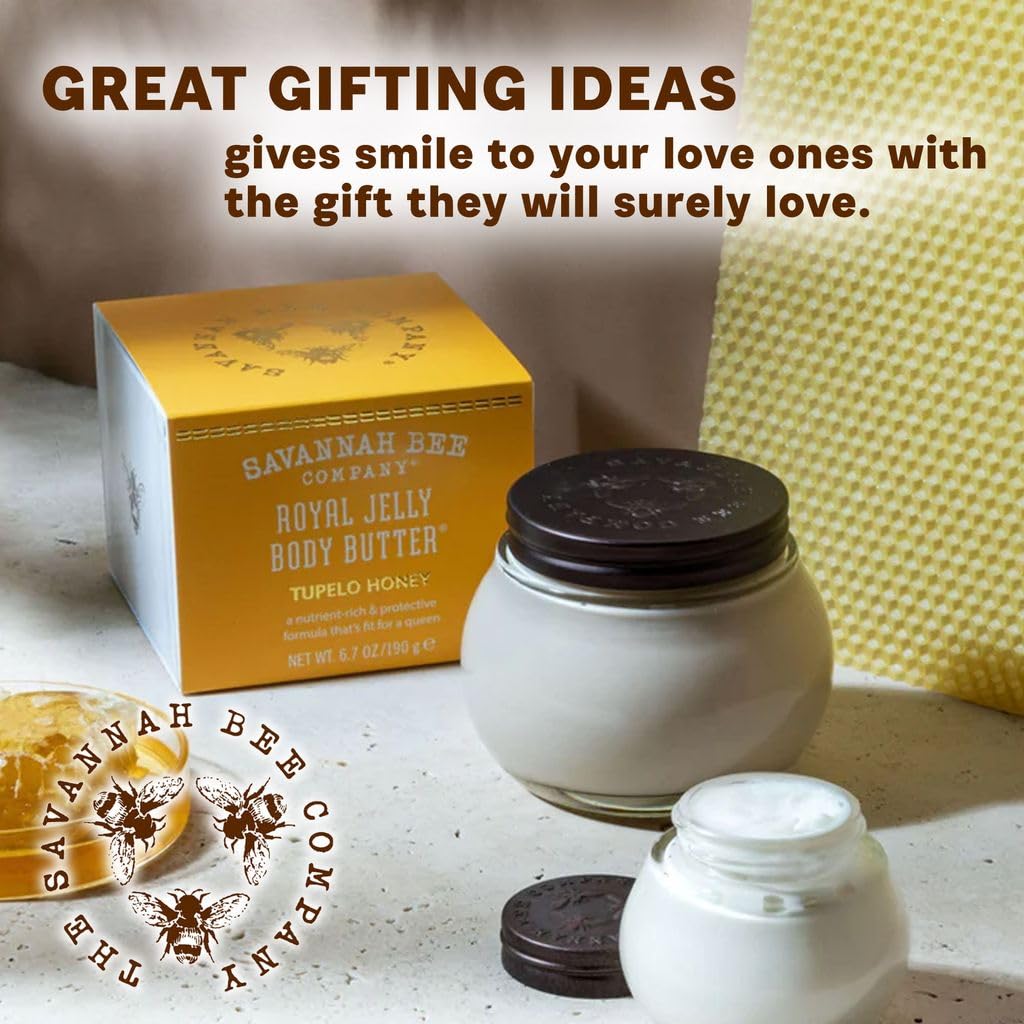 Savannah Bee Company Gelée Royale Body Butter dans un pot cadeau premium.