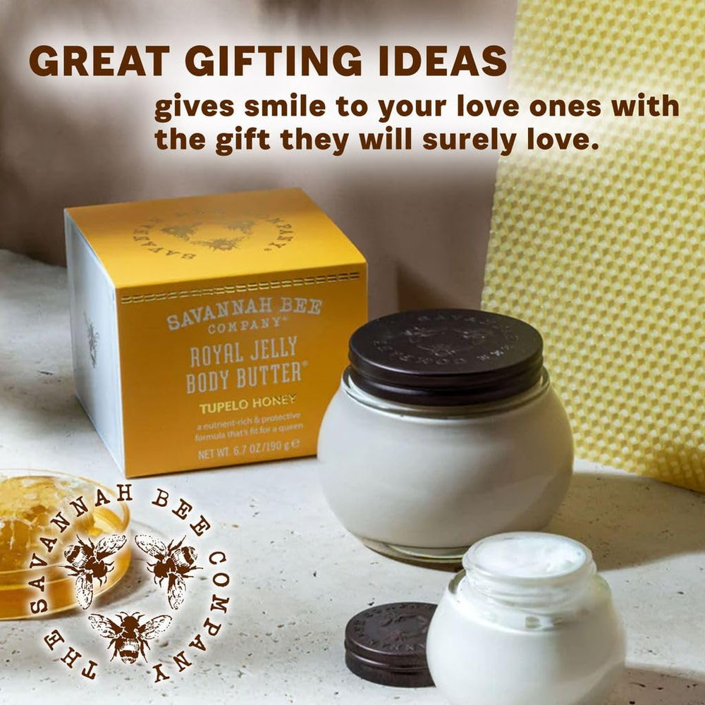 Savannah Bee Company Gelée Royale Body Butter dans un pot cadeau premium.