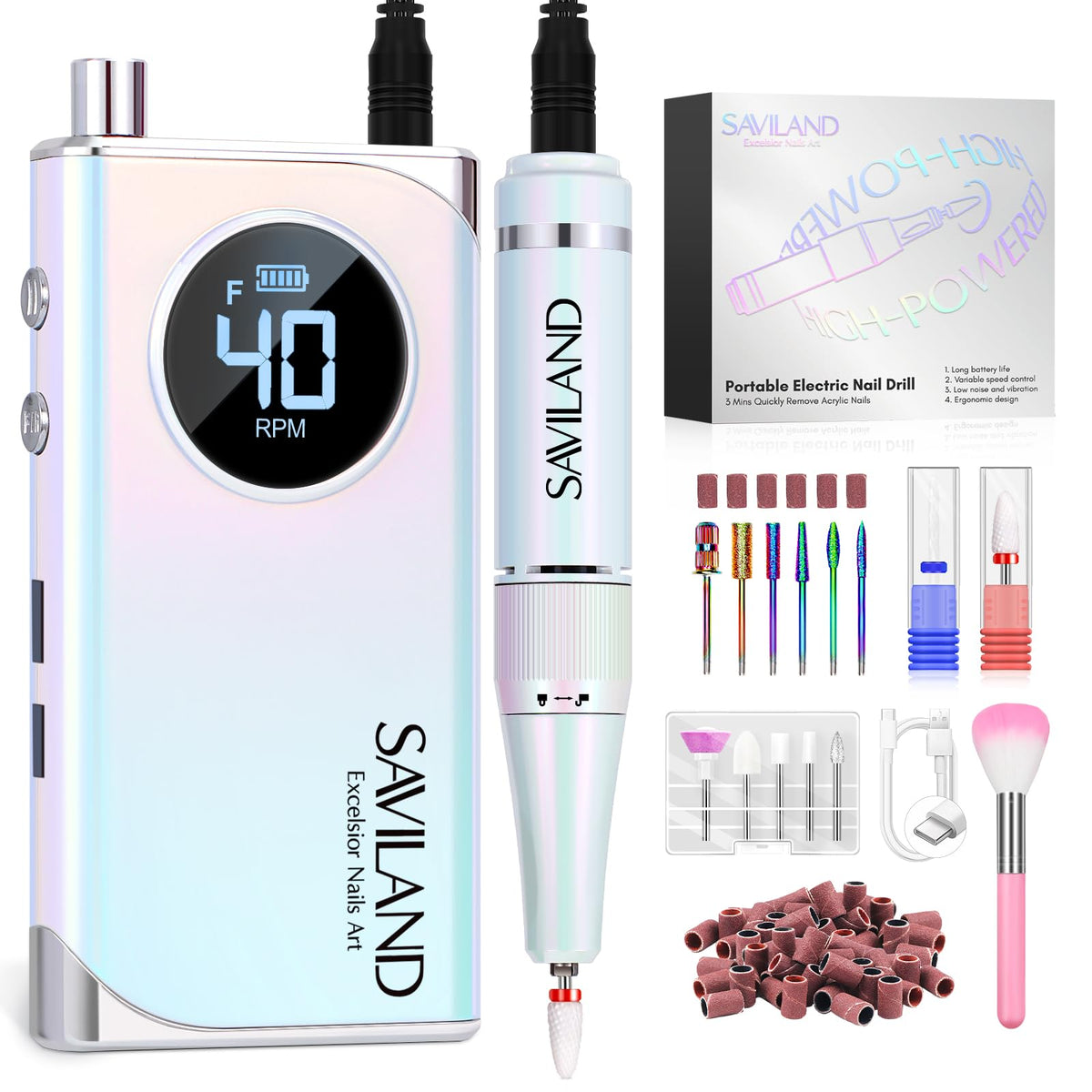 SAVILAND Advance perceuse d’ongles 40000rpm en action sur acrylique