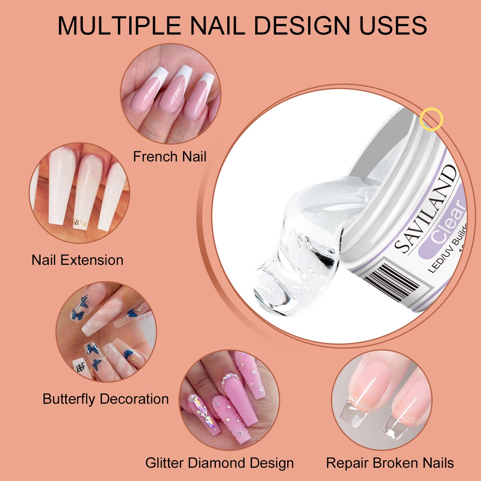 Saviland builder gel kit in light pink for natural-looking length and shape