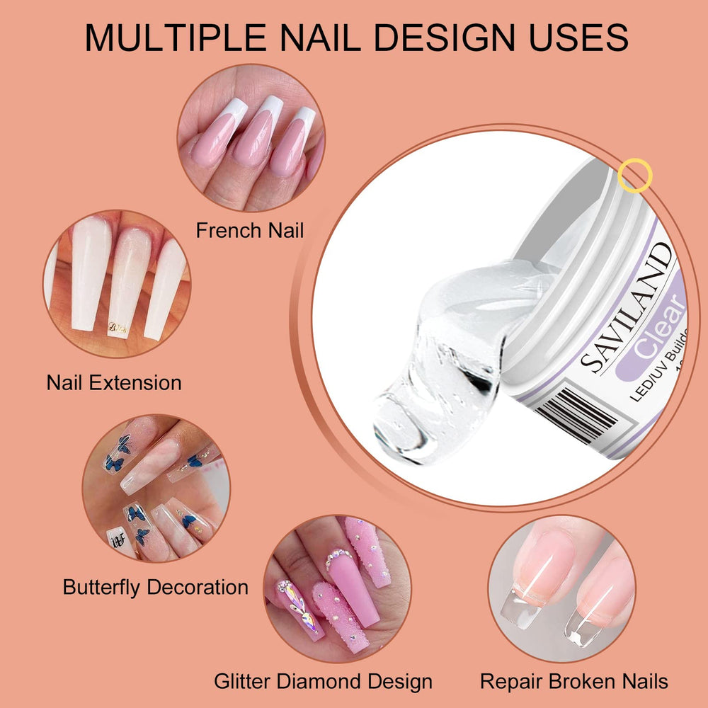 Saviland builder gel kit in light pink for natural-looking length and shape