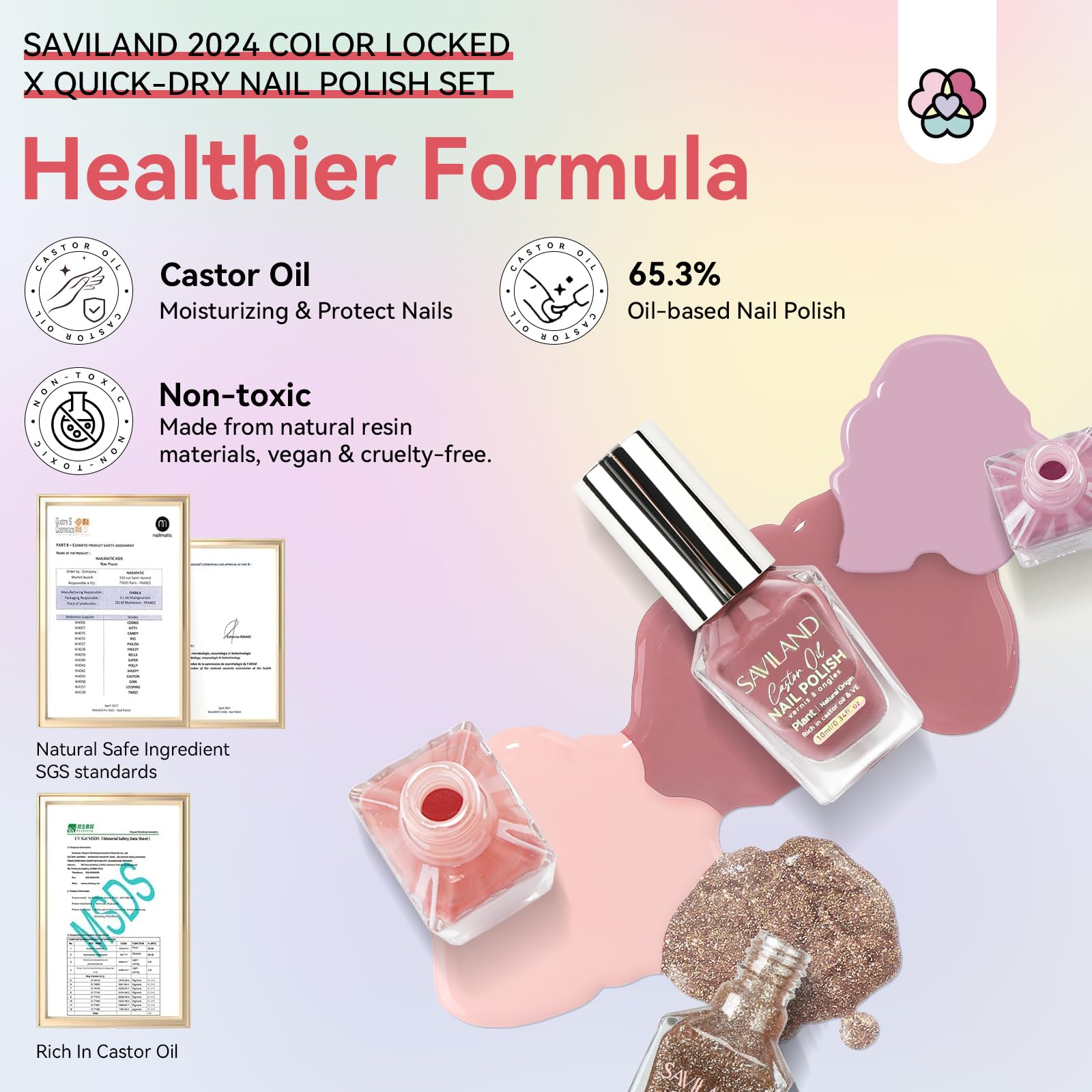 SAVILAND castor oil enriched formula benefits nails with nourishment.