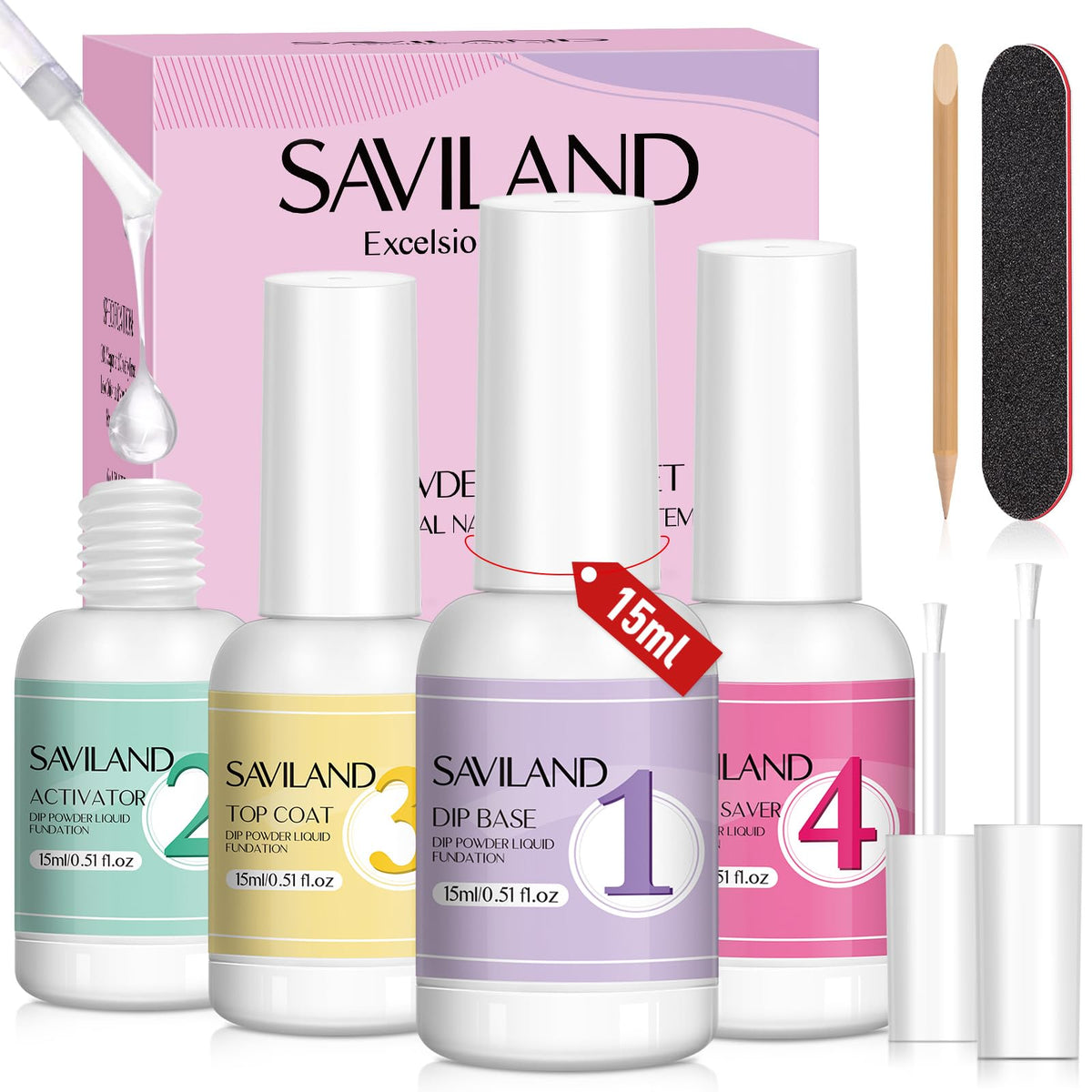 SAVILAND Dip Powder Liquid Set - base: préparation des ongles pour une finition durable
