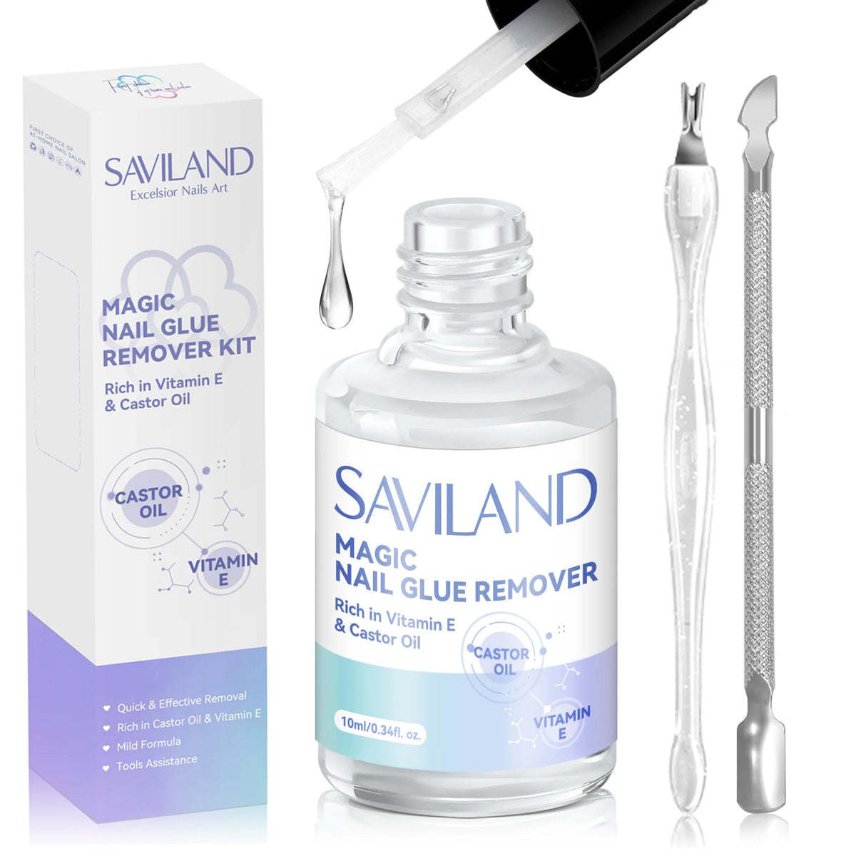 SAVILAND dissolvant Colle Ongles, bouteille pratique pour retrait en douceur