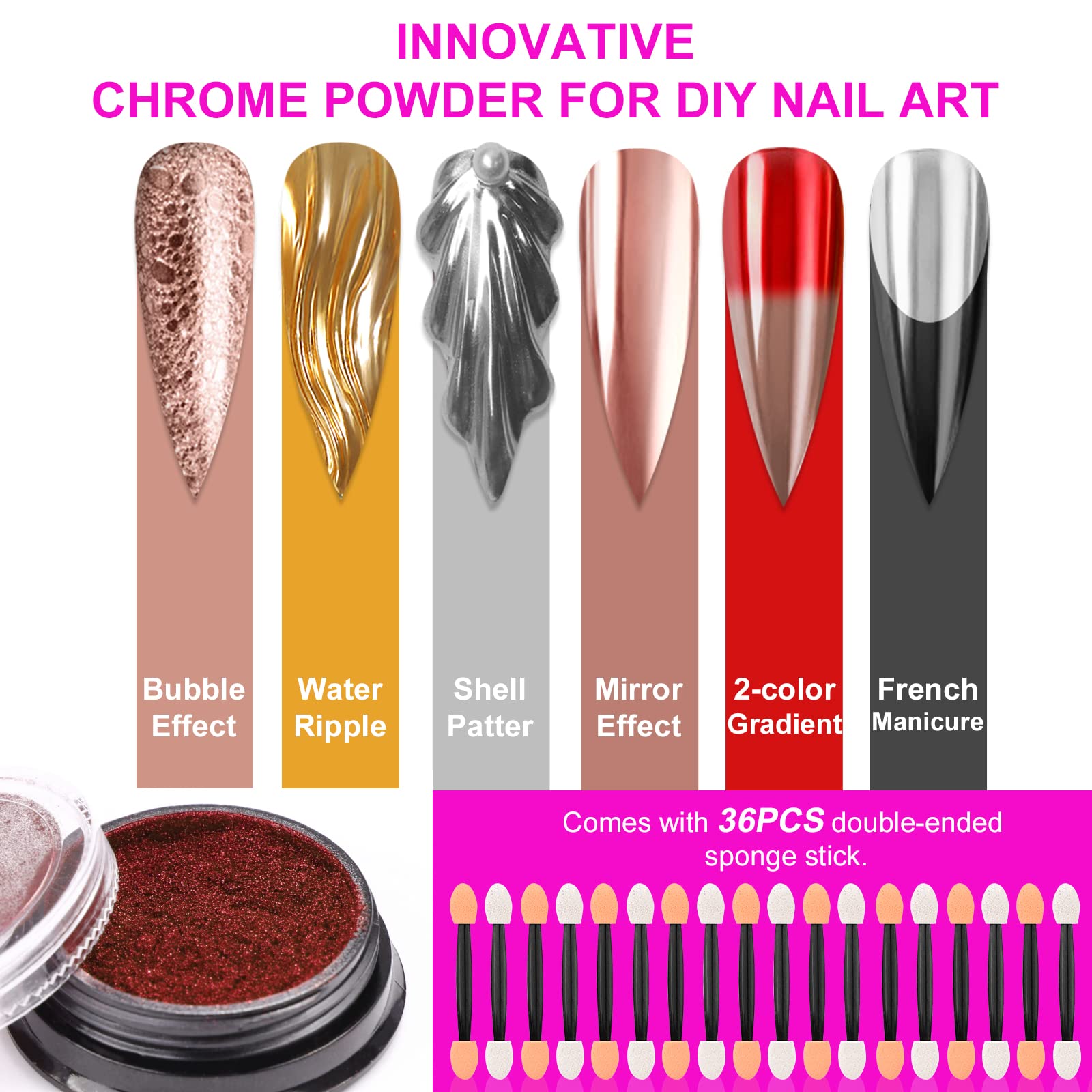 Saviland Effet miroir avec poudre chrome sur des ongles lisses.