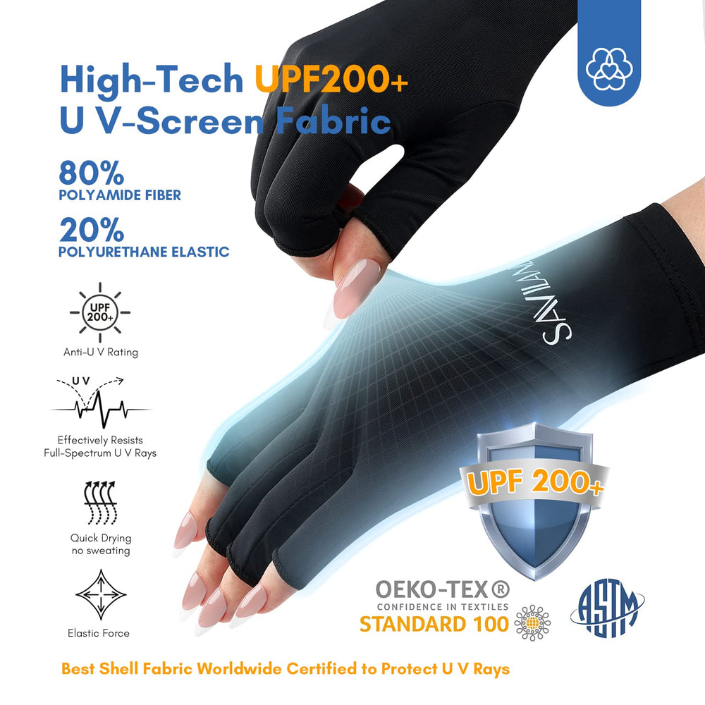 Gants UV SAVILAND précision soin des mains pendant les séances de manucure.
