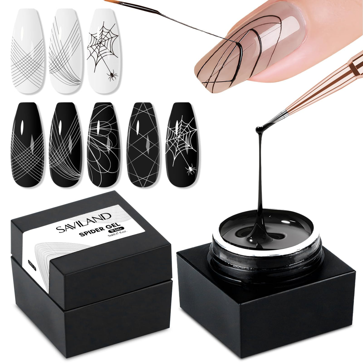 SAVILAND Gel araignee noir – motifs détaillés faciles à réaliser pour débutants.