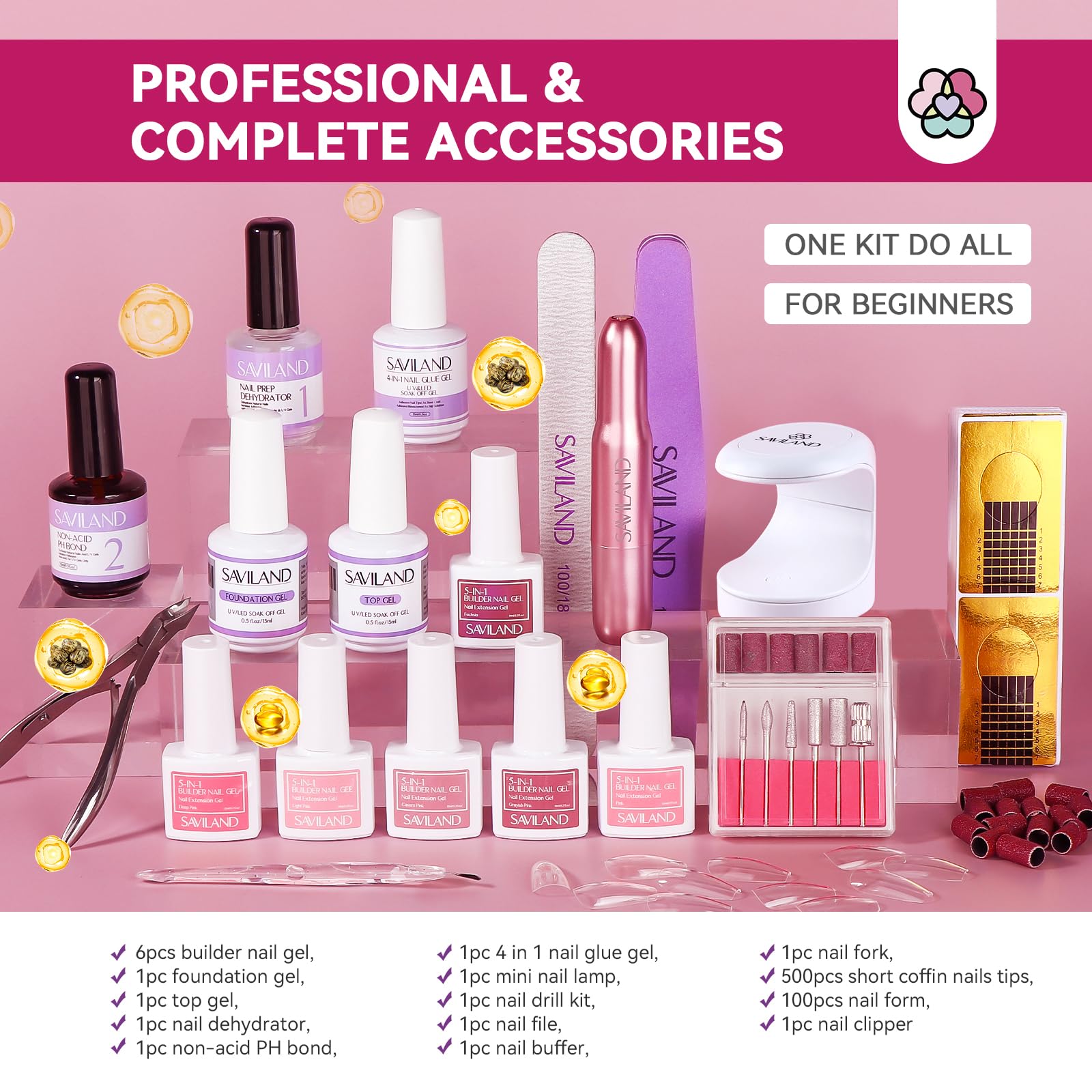 SAVILAND gel de construction 6 couleurs rose 10 ml, personnalisation rapide.