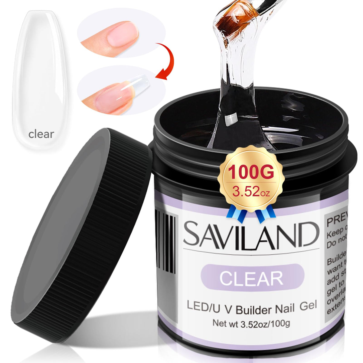 SAVILAND Gel Builder Clair 100 g – bouteille prête à l’emploi pour extensions et réparation des ongles.