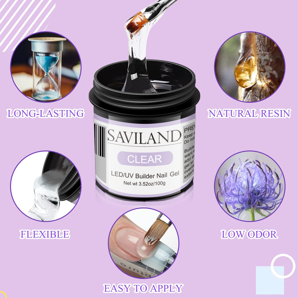 SAVILAND Gel Builder Clair 100 g – durcissement recommandé sous lampe UV/LED.