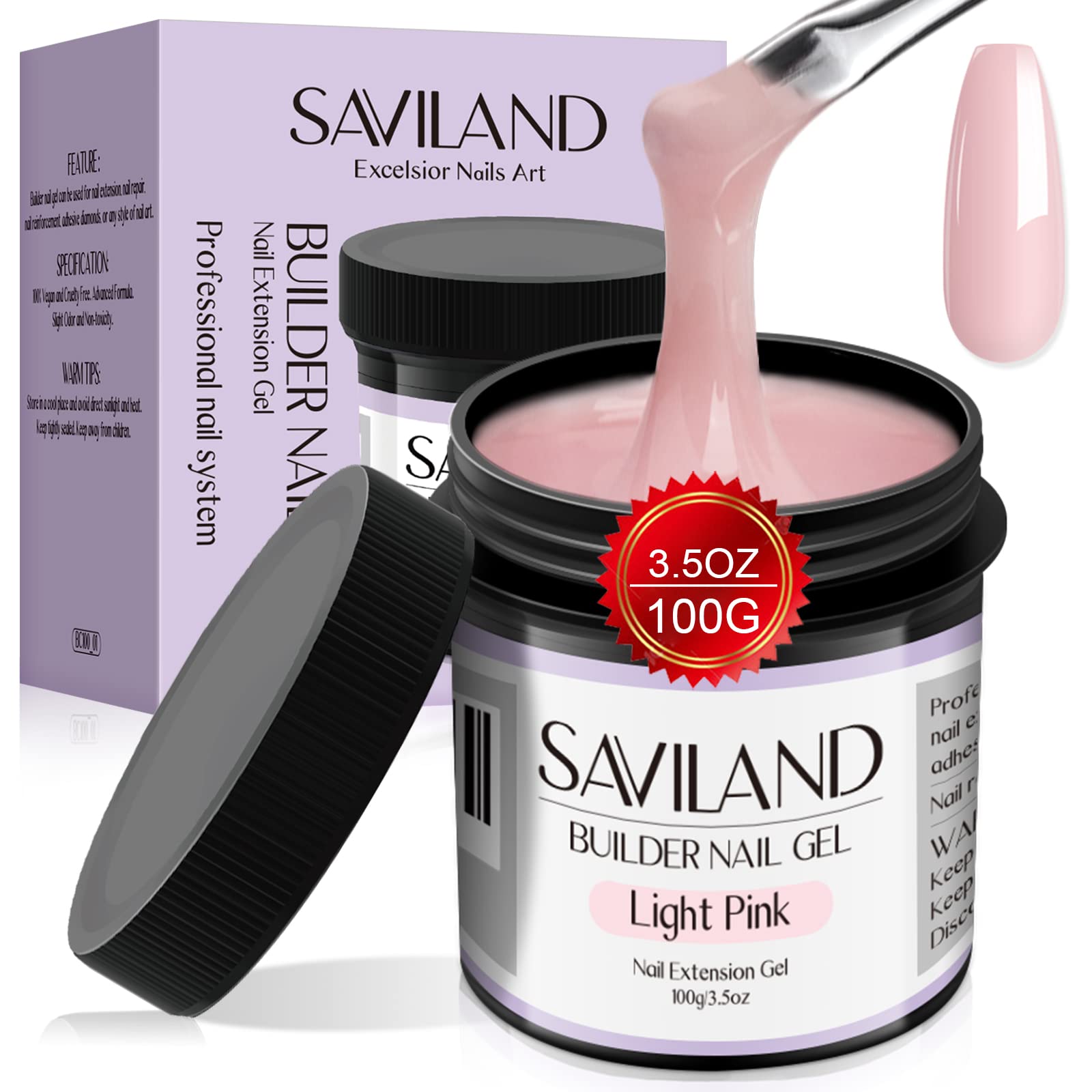 SAVILAND Gel Builder Ongle, bouteille rose clair, idéale pour rallongement et sculpture.