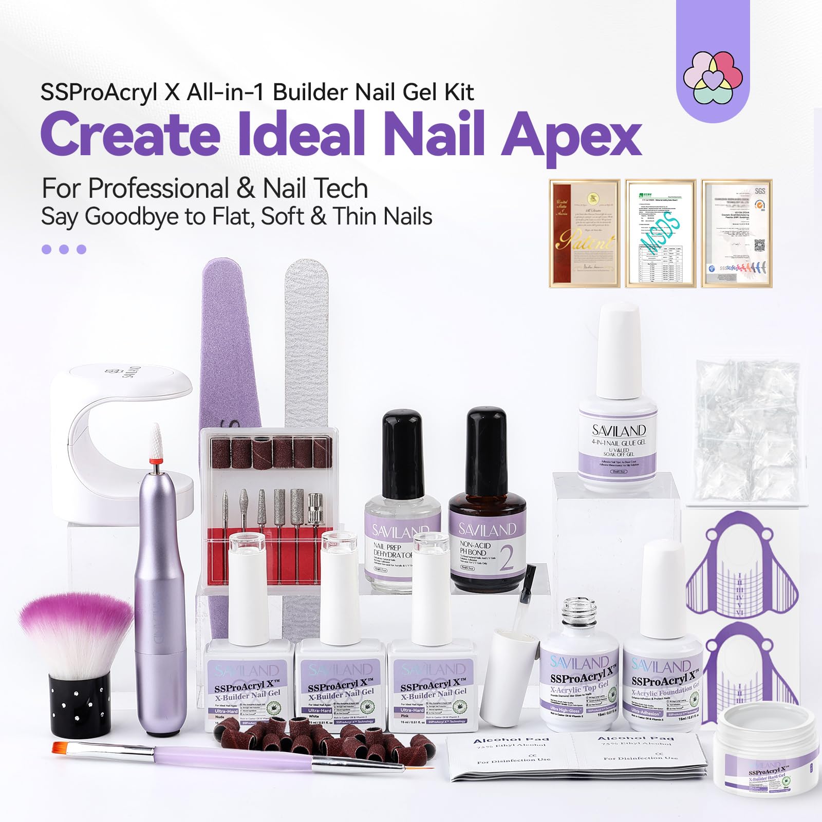 SAVILAND gel construction ongles blanc pour une manucure lumineuse et nette.