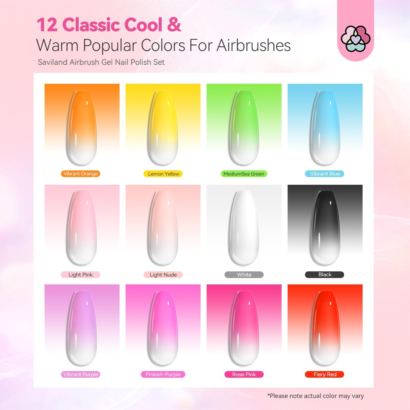 SAVILAND Gel Vernis Aérographe, durable jusqu’à 4 semaines selon l’application.
