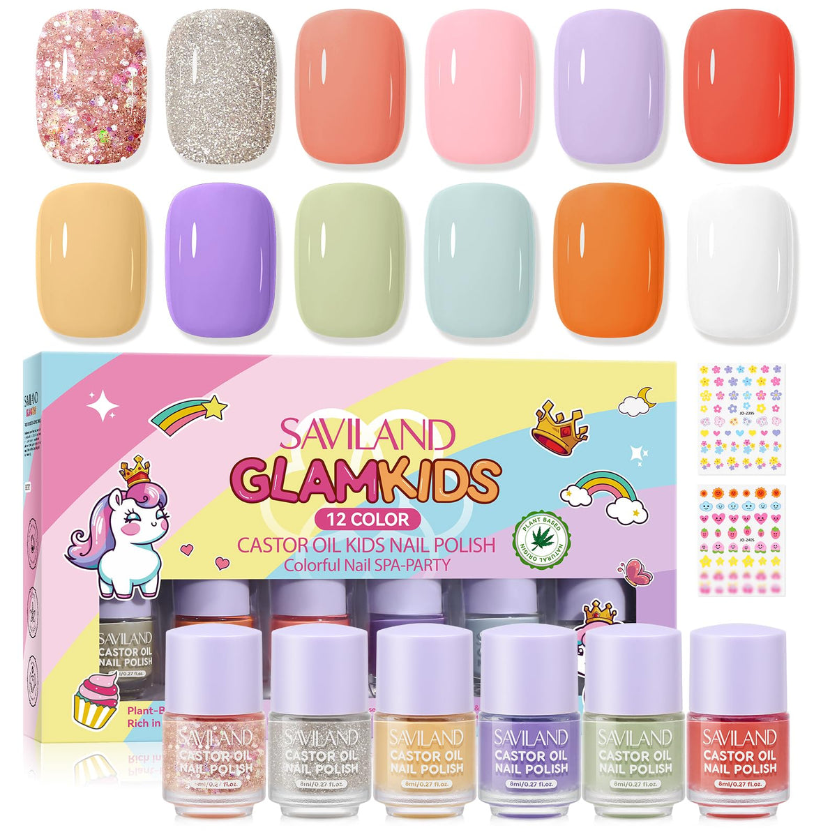 SAVILAND Glamkids ensemble 12 couleurs pour créations de nail art enfants
