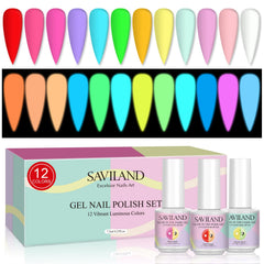 SAVILAND glow-in-the-dark gel nail polish set with 12 colors for day and night.