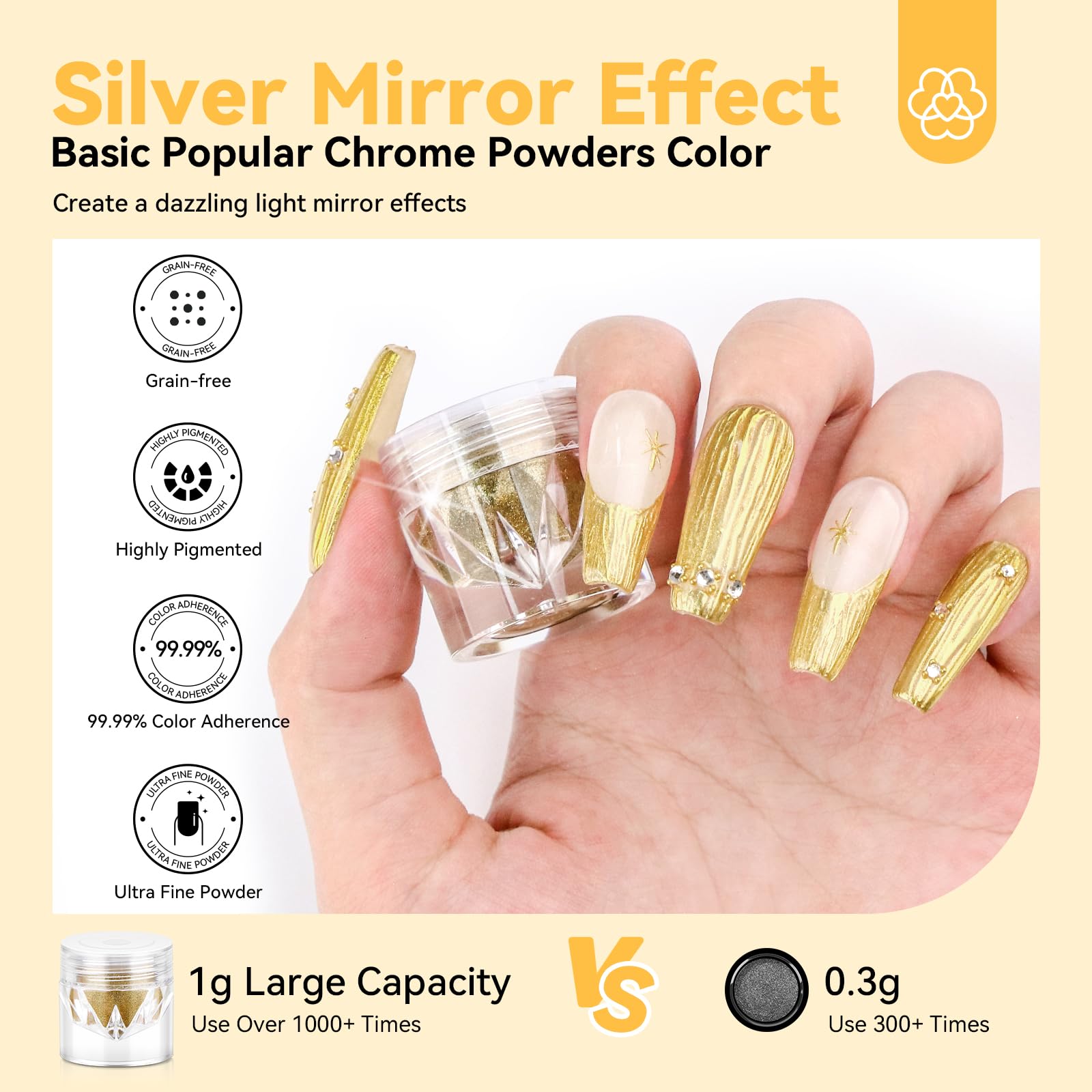 SAVILAND Gold Chrome Poudre Or – effet miroir pour manucure rapide et élégante.