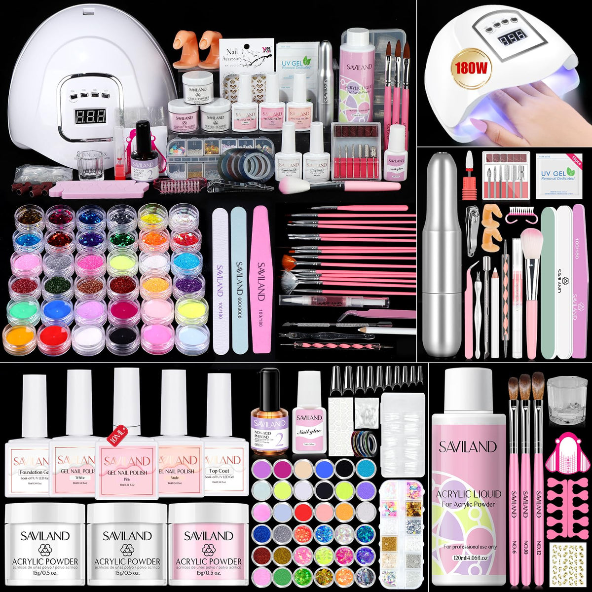 Saviland Kit Acrylique Débutants – poudre ultra-fine pour applications nettes et précises