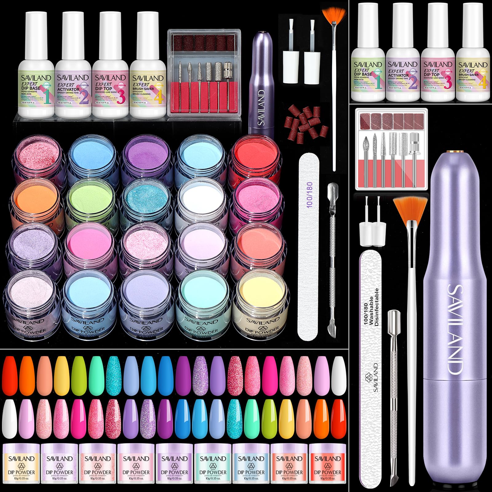 SAVILAND kit dip poudre ensemble, manucure maison créative et durable
