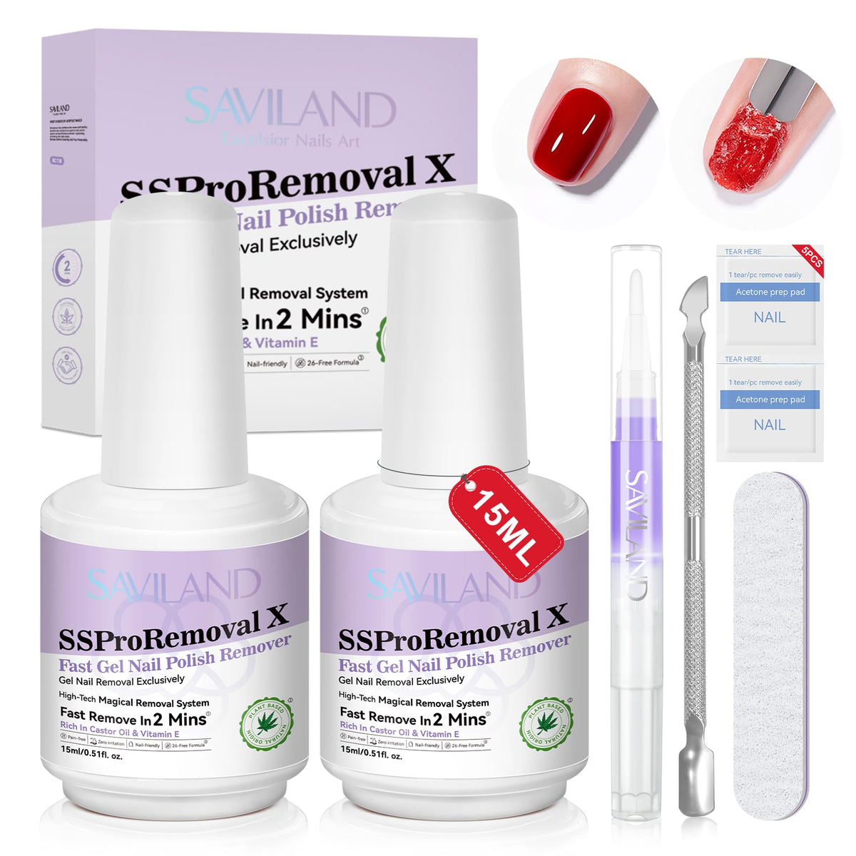SAVILAND kit-dip-remover-bouteilles-15ml – dissolution rapide du vernis gel pour maison.