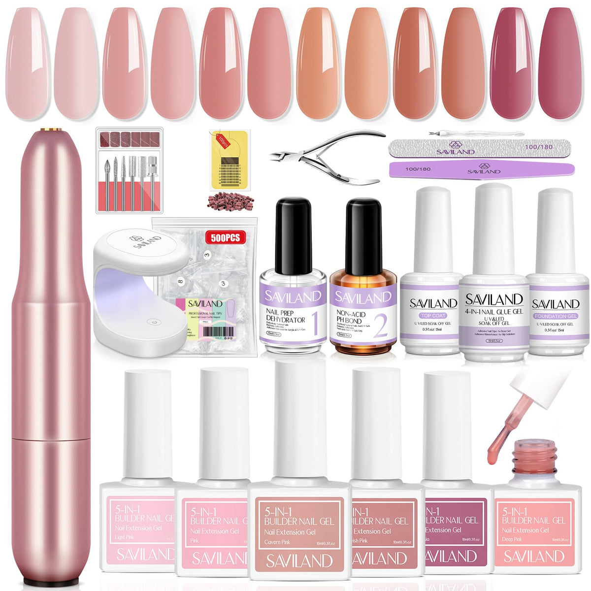 SAVILAND kit gel construction et lampe UV, solution tout-en-un pour ongles solides à domicile.