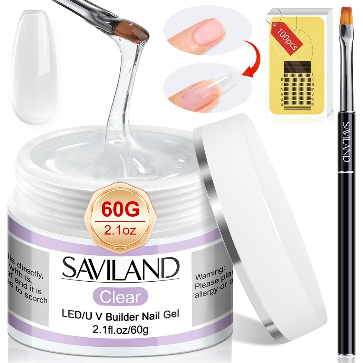 SAVILAND kit gel clair 60 g pour extensions durables
