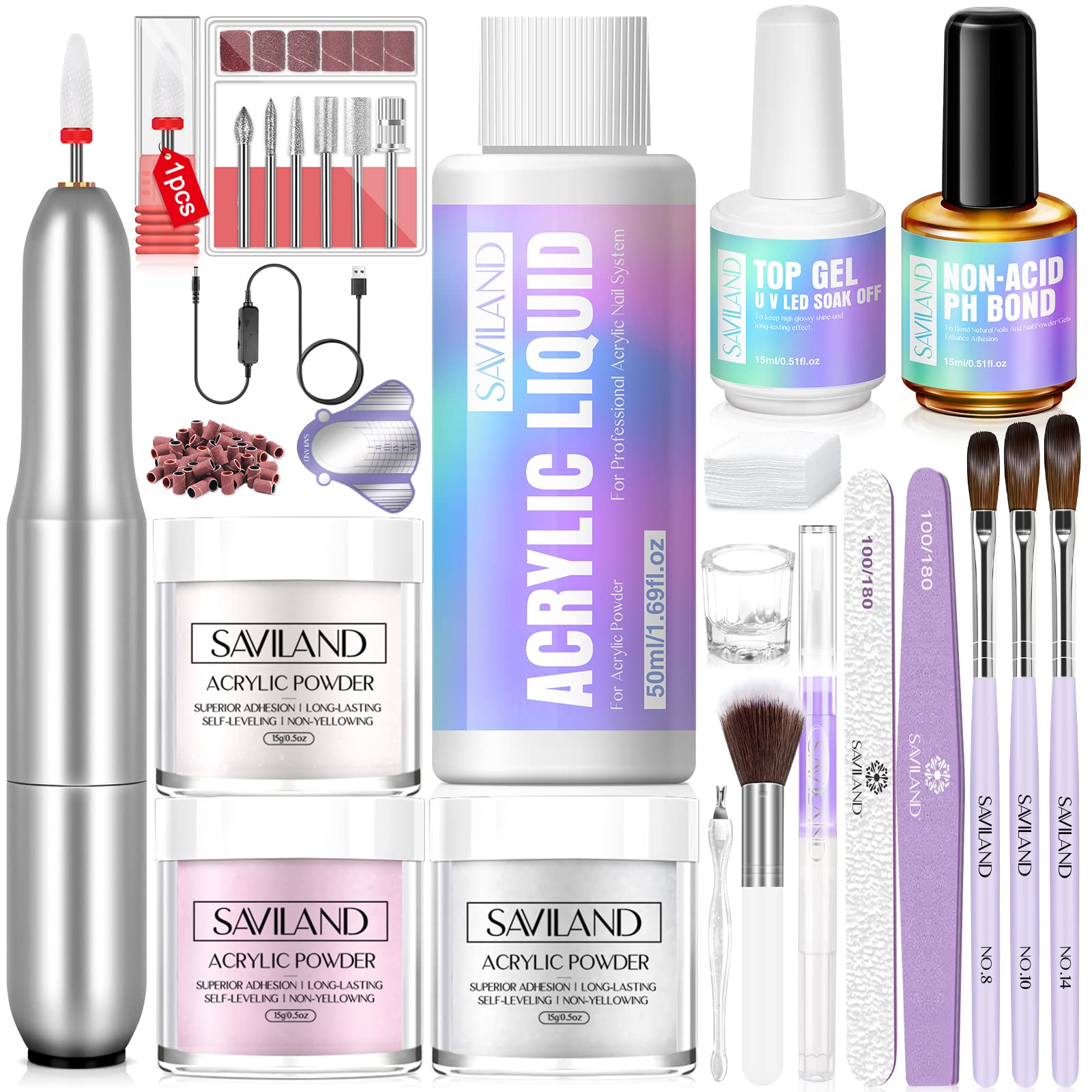 SAVILAND kit ongles acryliques avec perceuse, ensemble pratique pour débutants et professionnels.