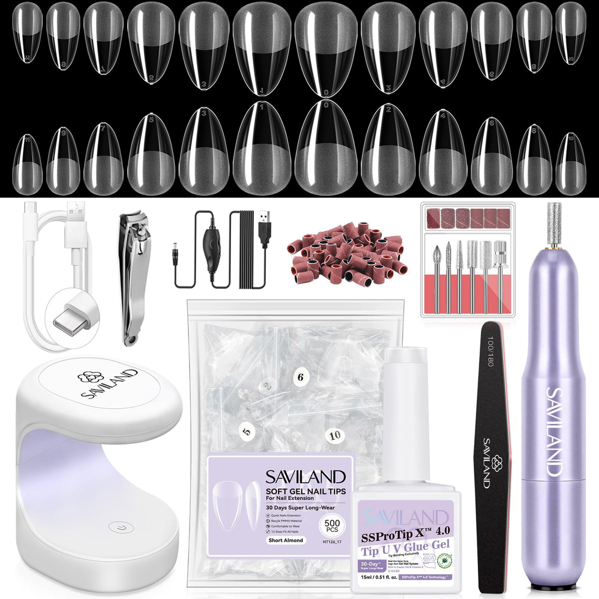 SAVILAND Pro Gel Kit: lampe mini-double pour des manucures rapides et précises.