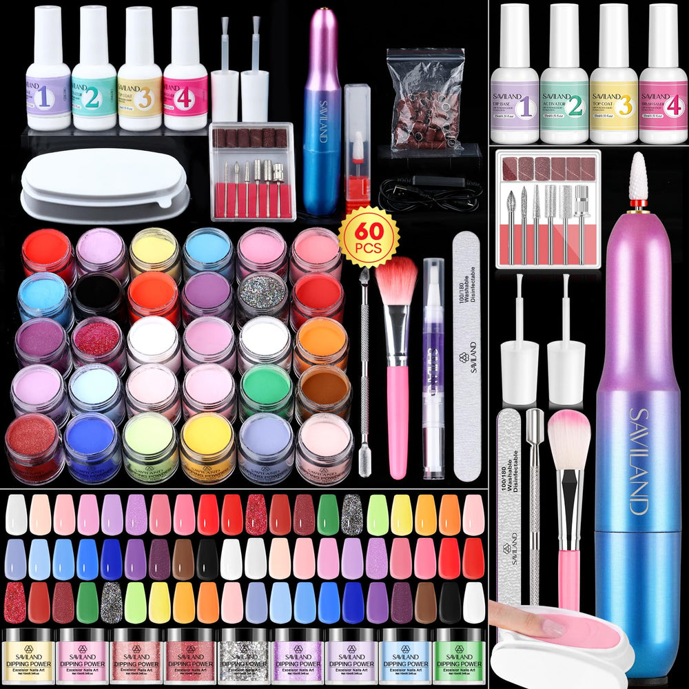 SAVILAND kit poudre dip perceuse – ensemble débutants pour ongles à domicile.