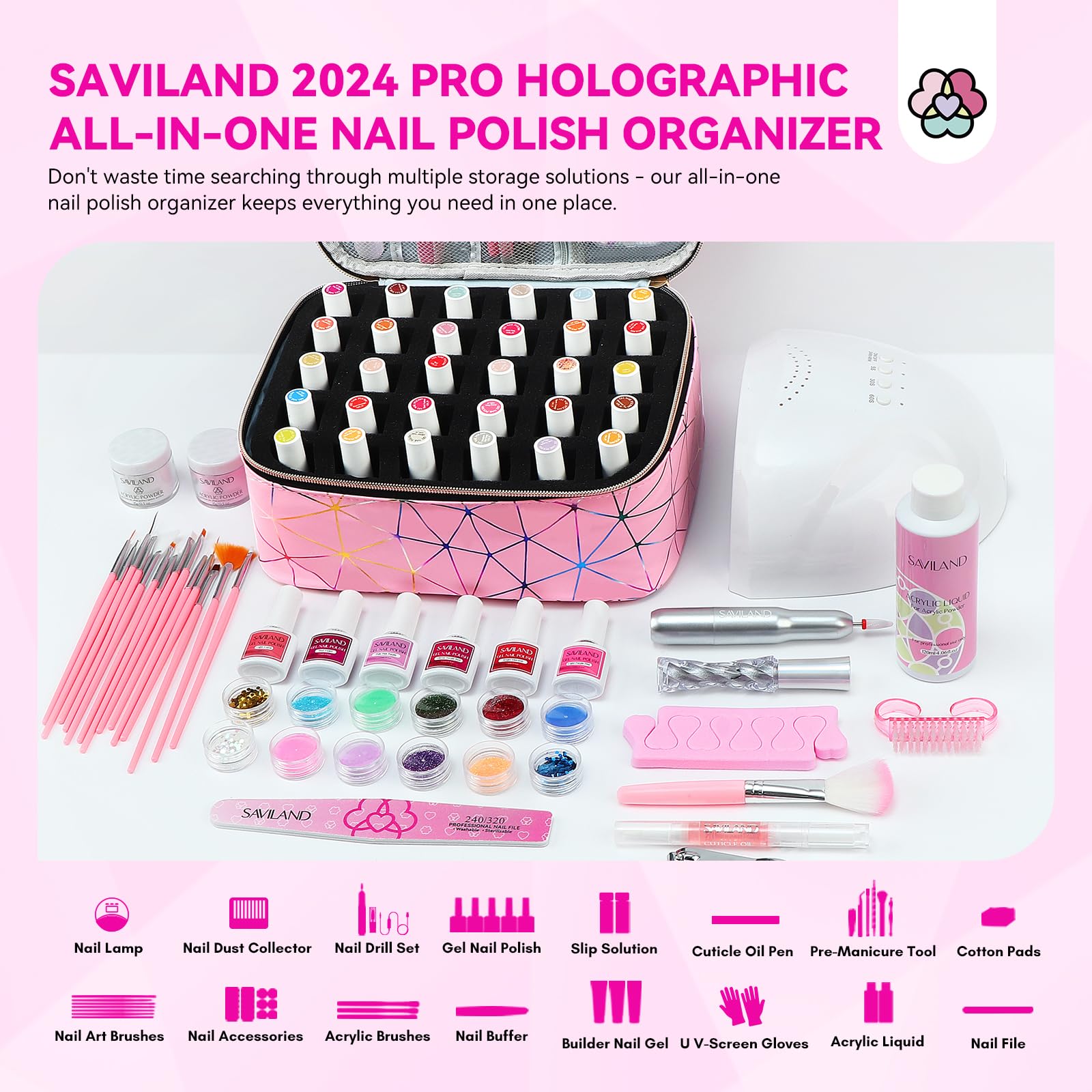 SAVILAND Lampe UV dans l’organiseur, accessibilité rapide pendant les prestations.