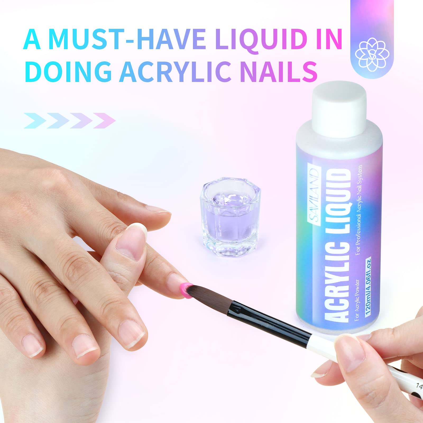 SAVILAND Liquide acrylique utile pour nettoyer et entretenir les pinceaux d’onglerie.