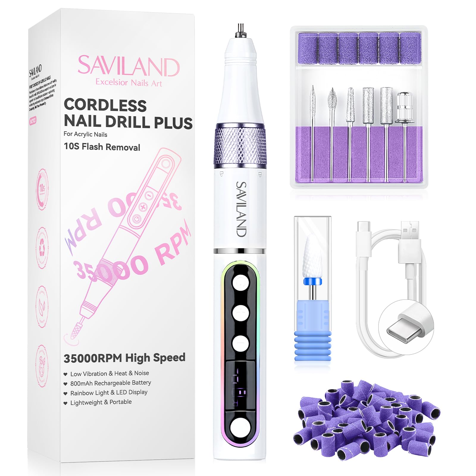 SAVILAND meuleuse sans fil 35000 RPM pour enlèvements rapides sur les ongles