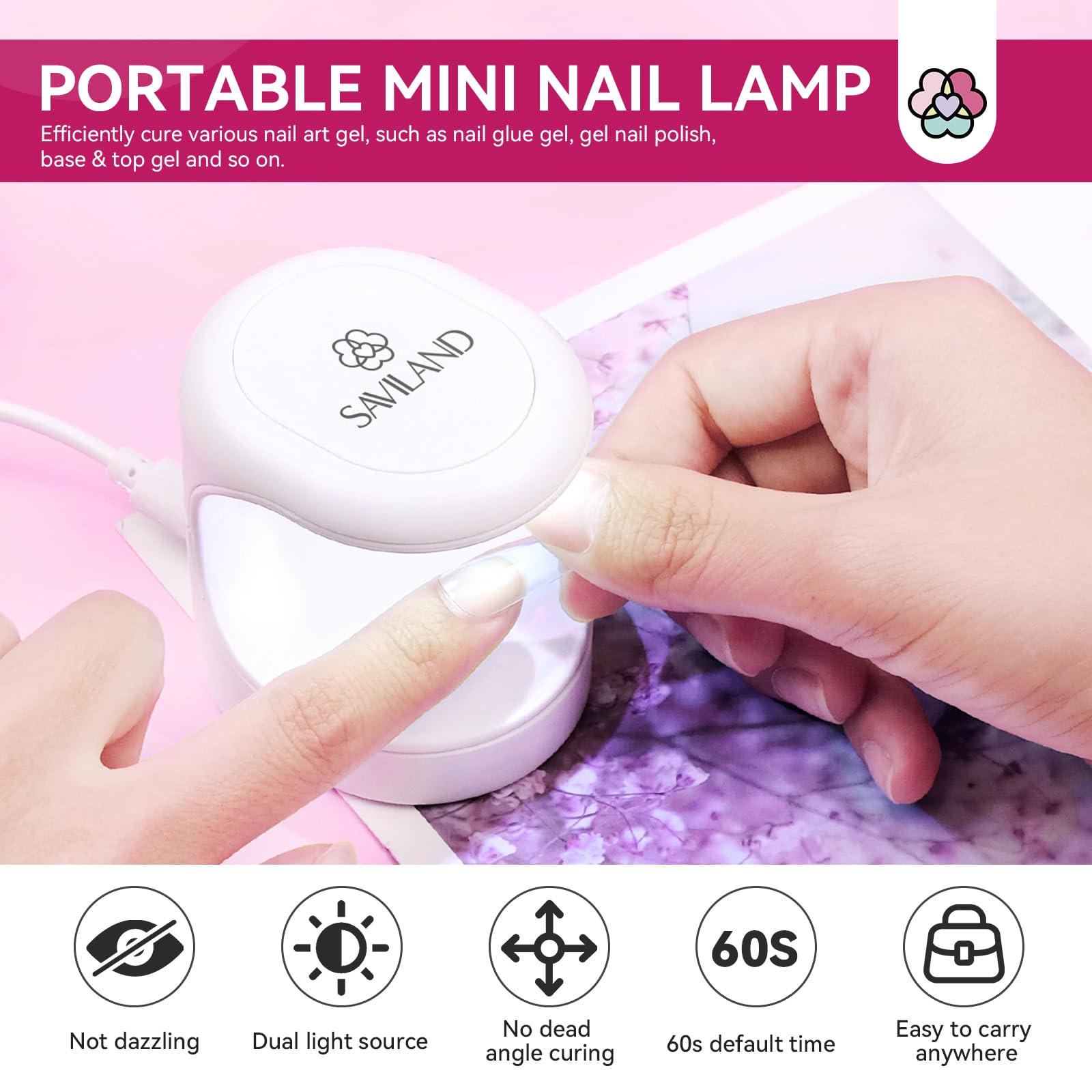 SAVILAND mini lampe UV, durcissement rapide pour gel et art des ongles.