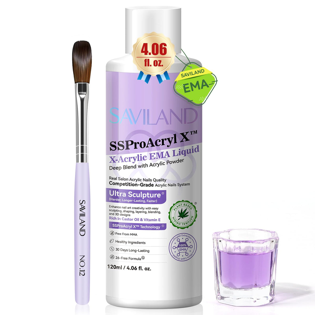 SAVILAND monomère acrylique 4oz près du verre dappen, facile à utiliser.
