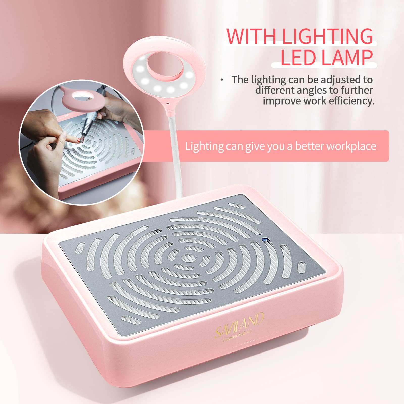 SAVILAND extracteur de poussière pour ongles avec tuyau flexible orientable pour précision.