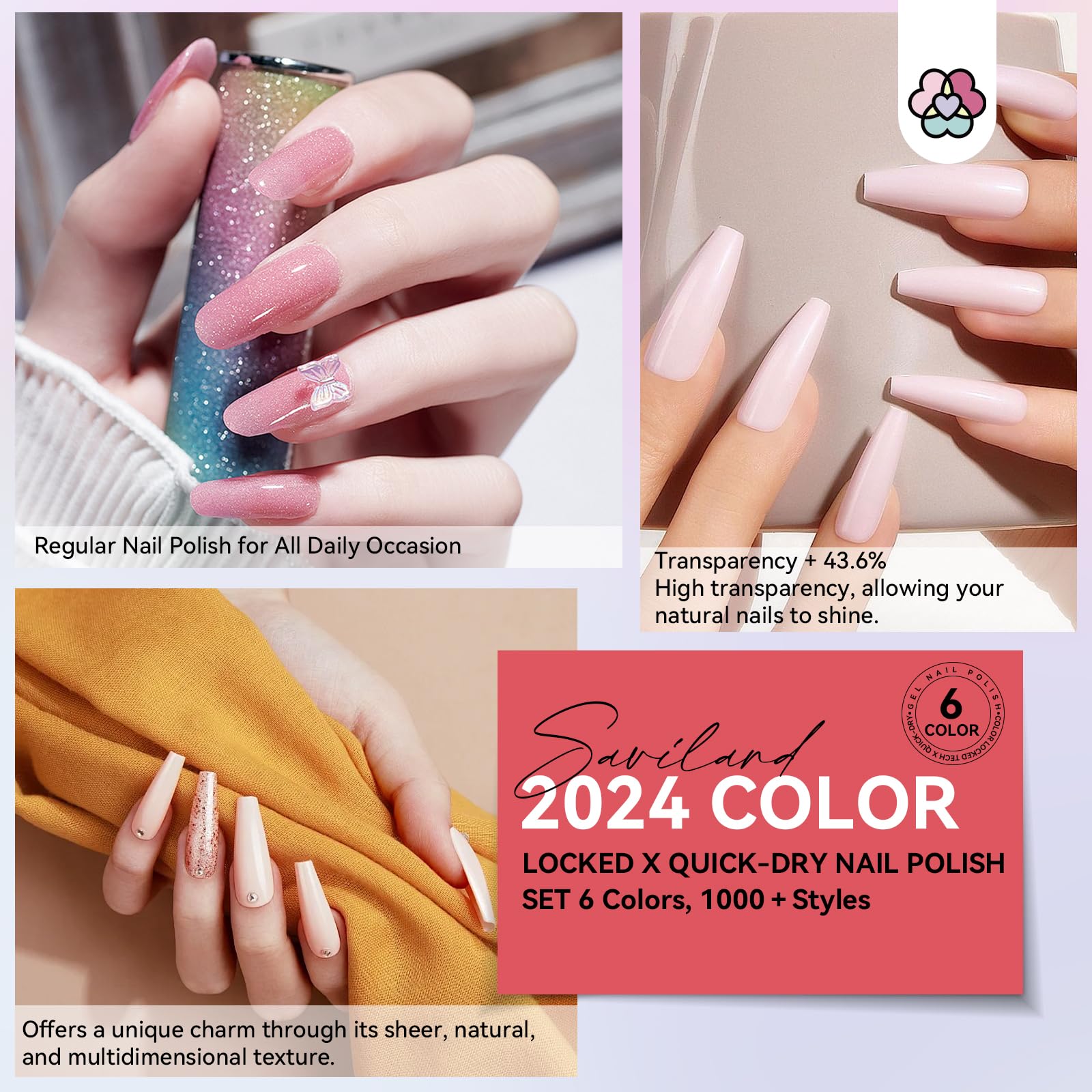 SAVILAND nail polish bottles close-up showing the fast-dry formula.