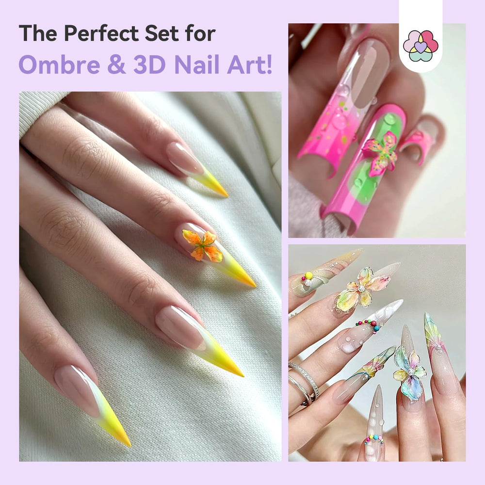 Ongles ombre aura SAVILAND avec dégradé et fleurs 3D.