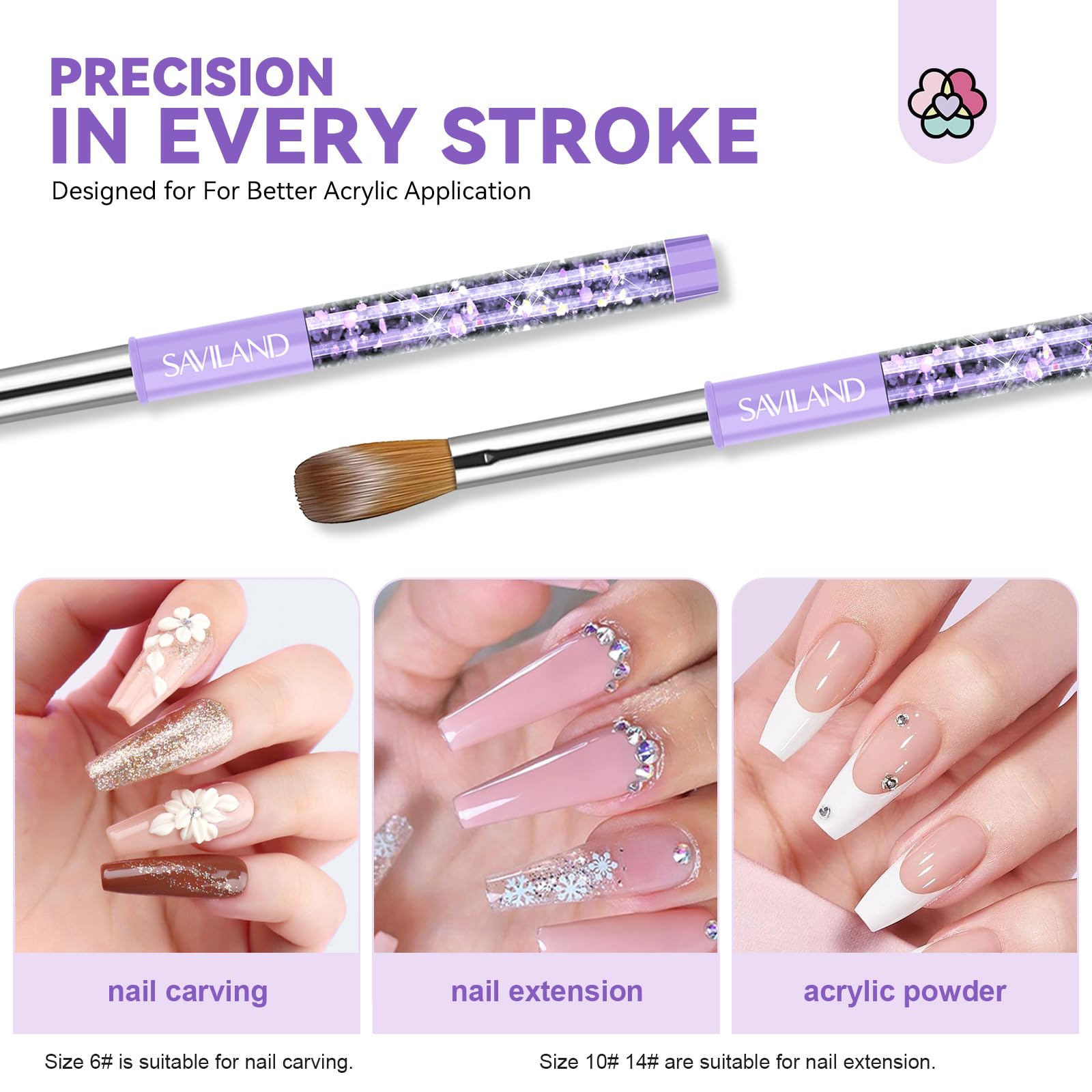 SAVILAND pinceaux acrylique Kolinsky taille 10 pour extensions propres.