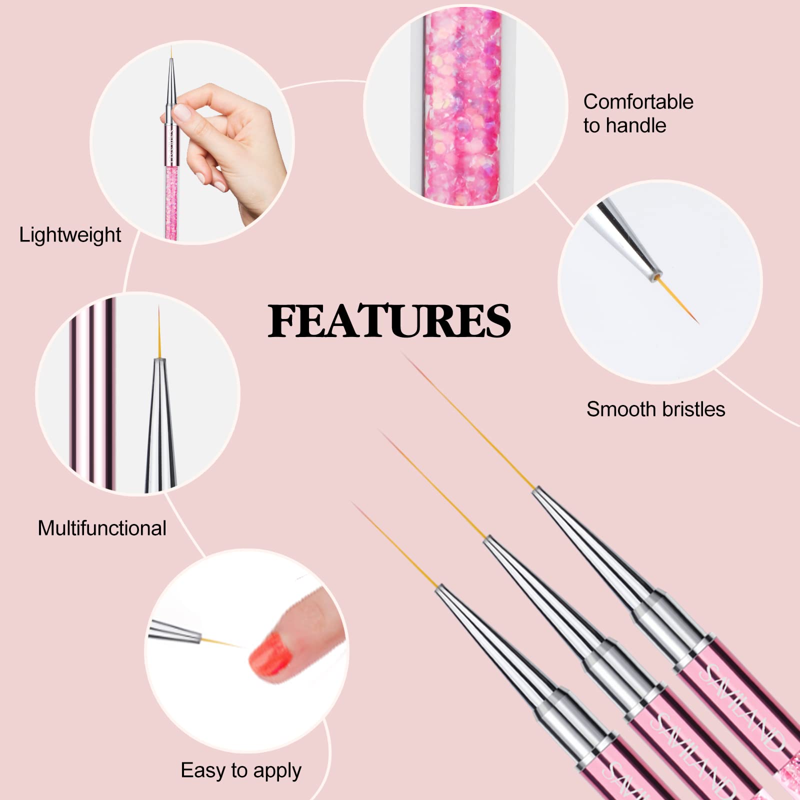Pinceau liner Saviland 13 mm pour contours nets et remplissages précis en nail art.