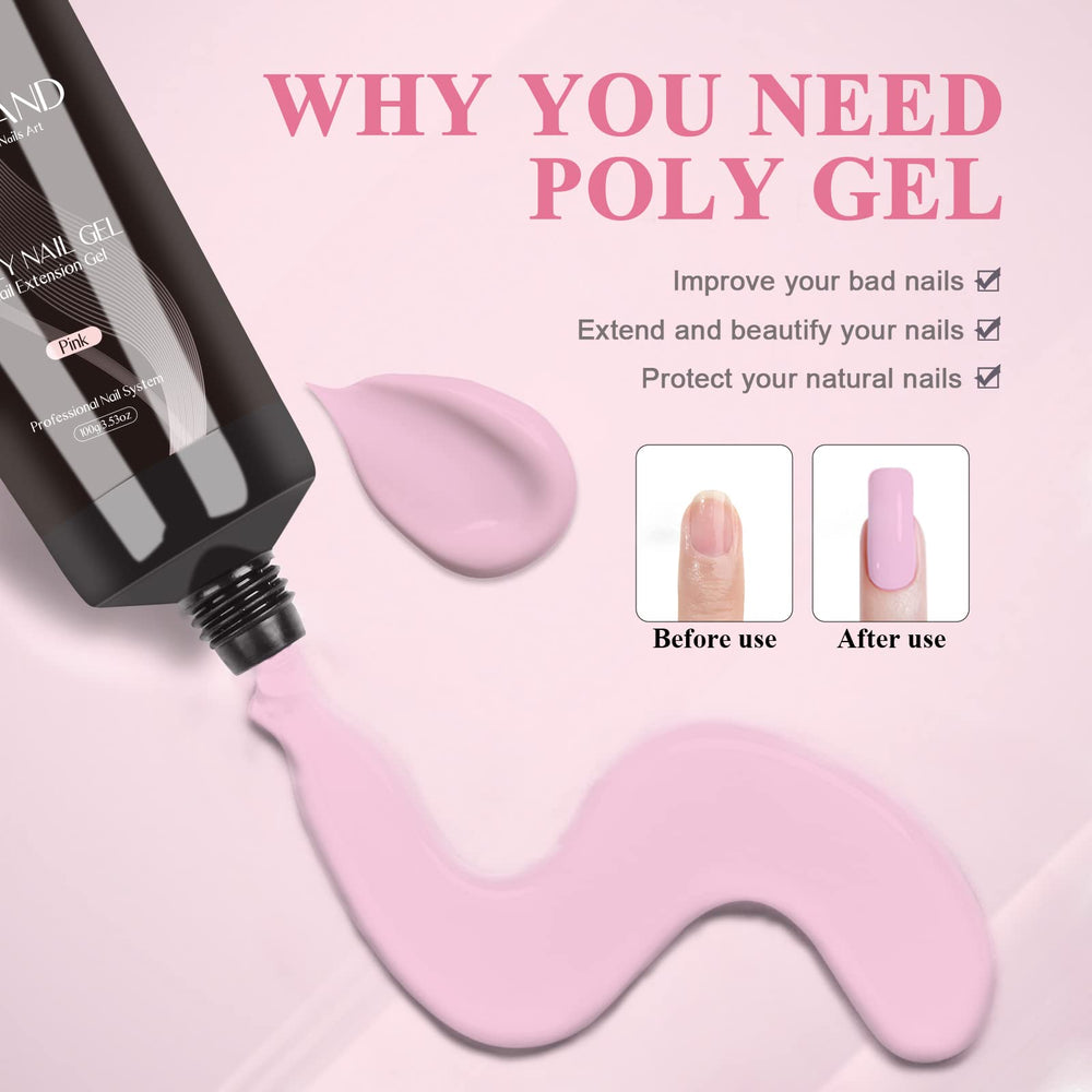 SAVILAND Poly Gel 100 g rose, designs d’ongles variés.