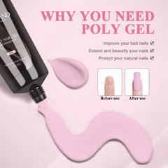 SAVILAND Poly Gel 100 g rose, designs d’ongles variés.