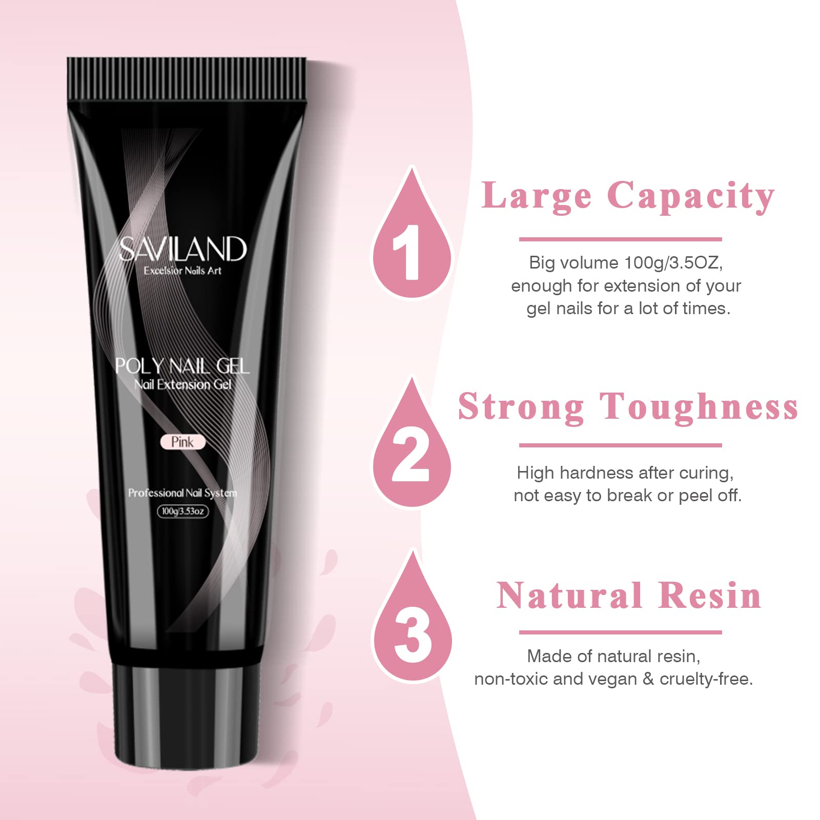 SAVILAND Poly Gel 100 g rose, cure sous lampe UV/LED.