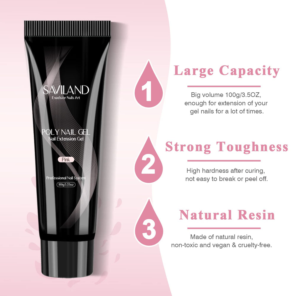 SAVILAND Poly Gel 100 g rose, cure sous lampe UV/LED.