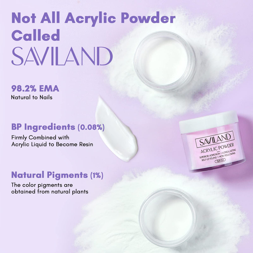 SAVILAND poudre acrylique blanc, teinte claire idéale pour manucure française.