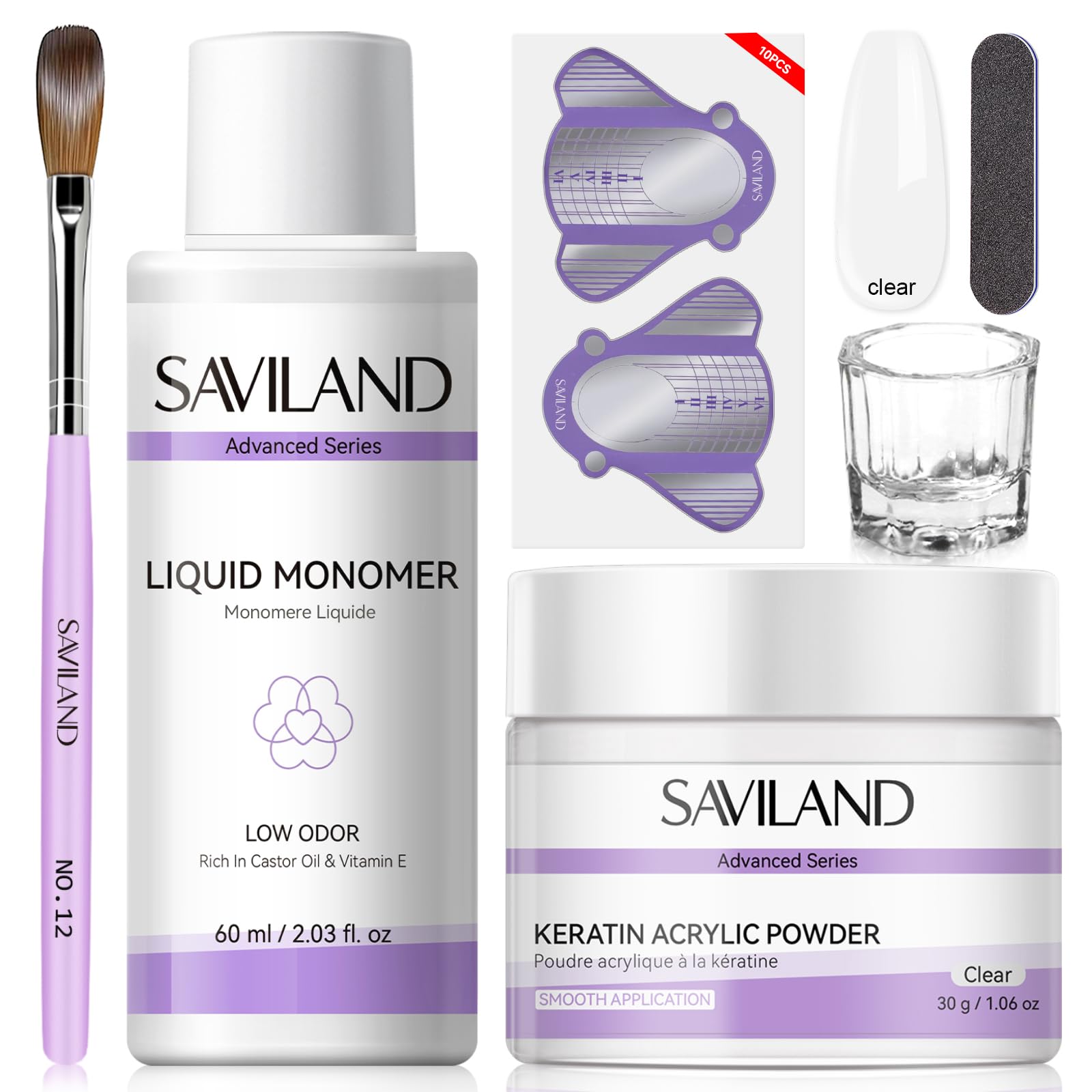 SAVILAND poudre acrylique claire 30 g pour finition naturelle et adhérence