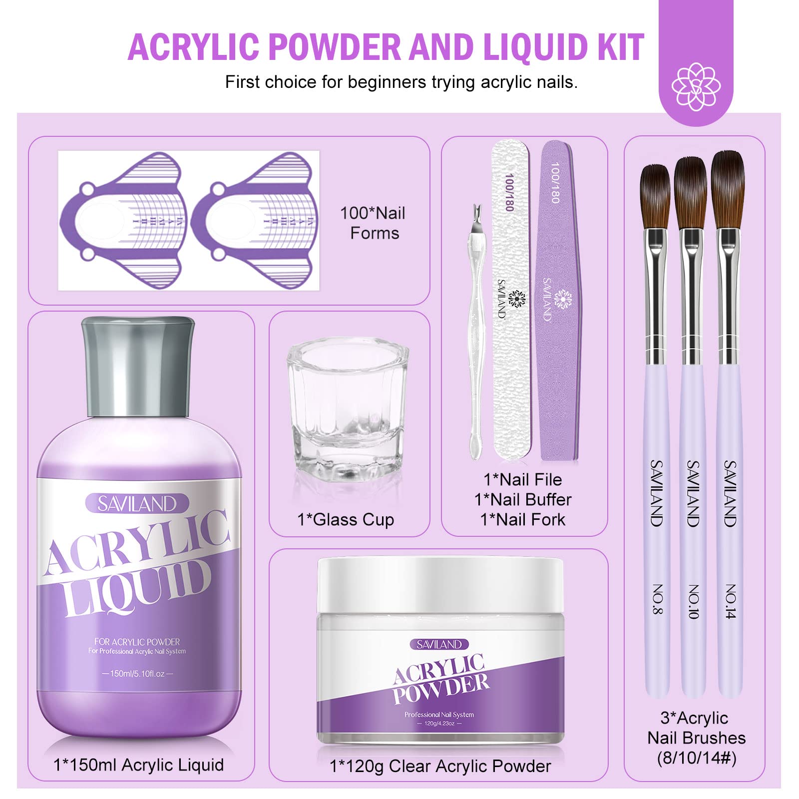 SAVILAND poudre-acrylique-claire: poudre ultra claire pour extensions et décorations.
