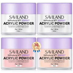SAVILAND poudre acrylique ensemble 4 teintes, parfait pour extensions et décorations.