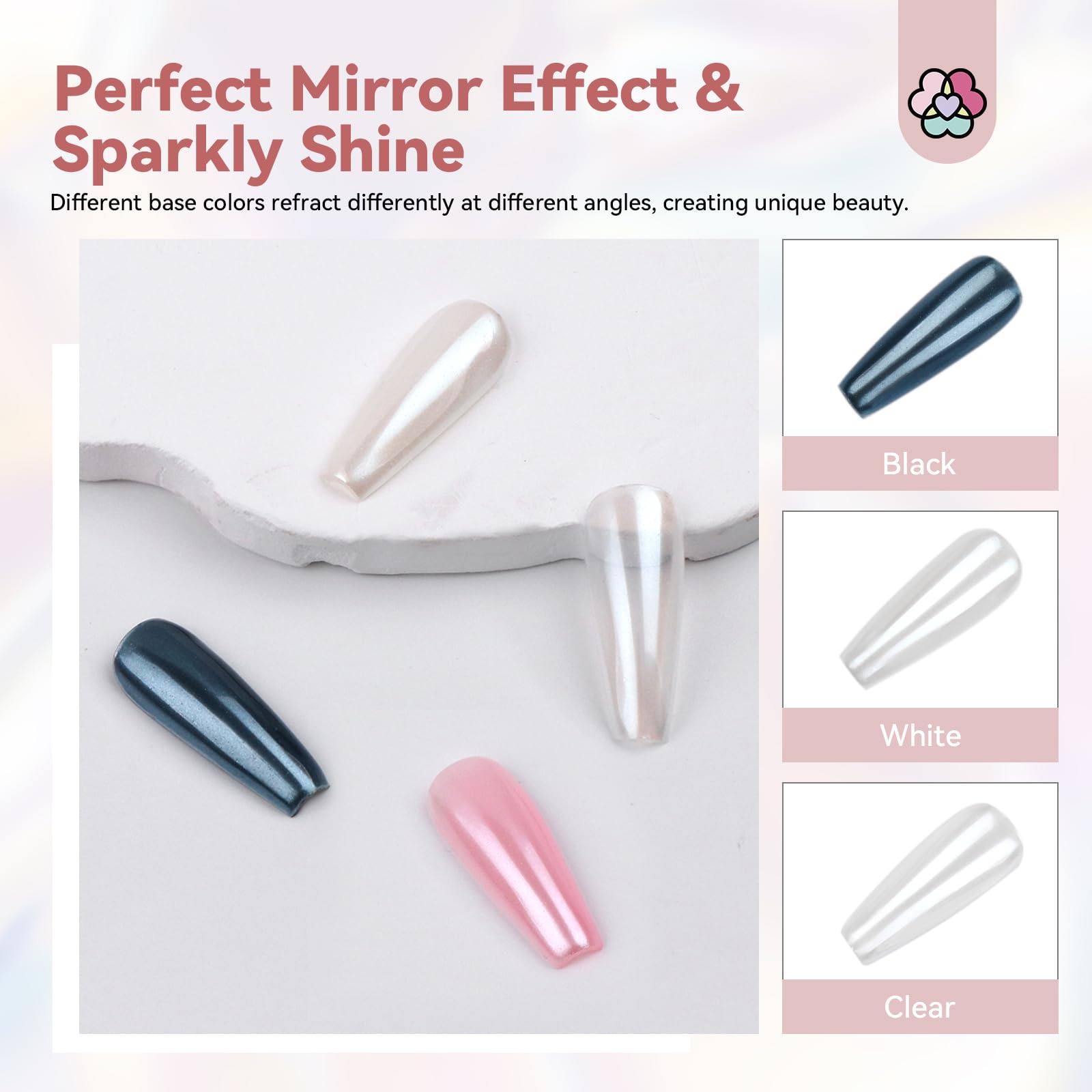 SAVILAND Poudre chromée irisée design sur ongles pour reflets subtils.