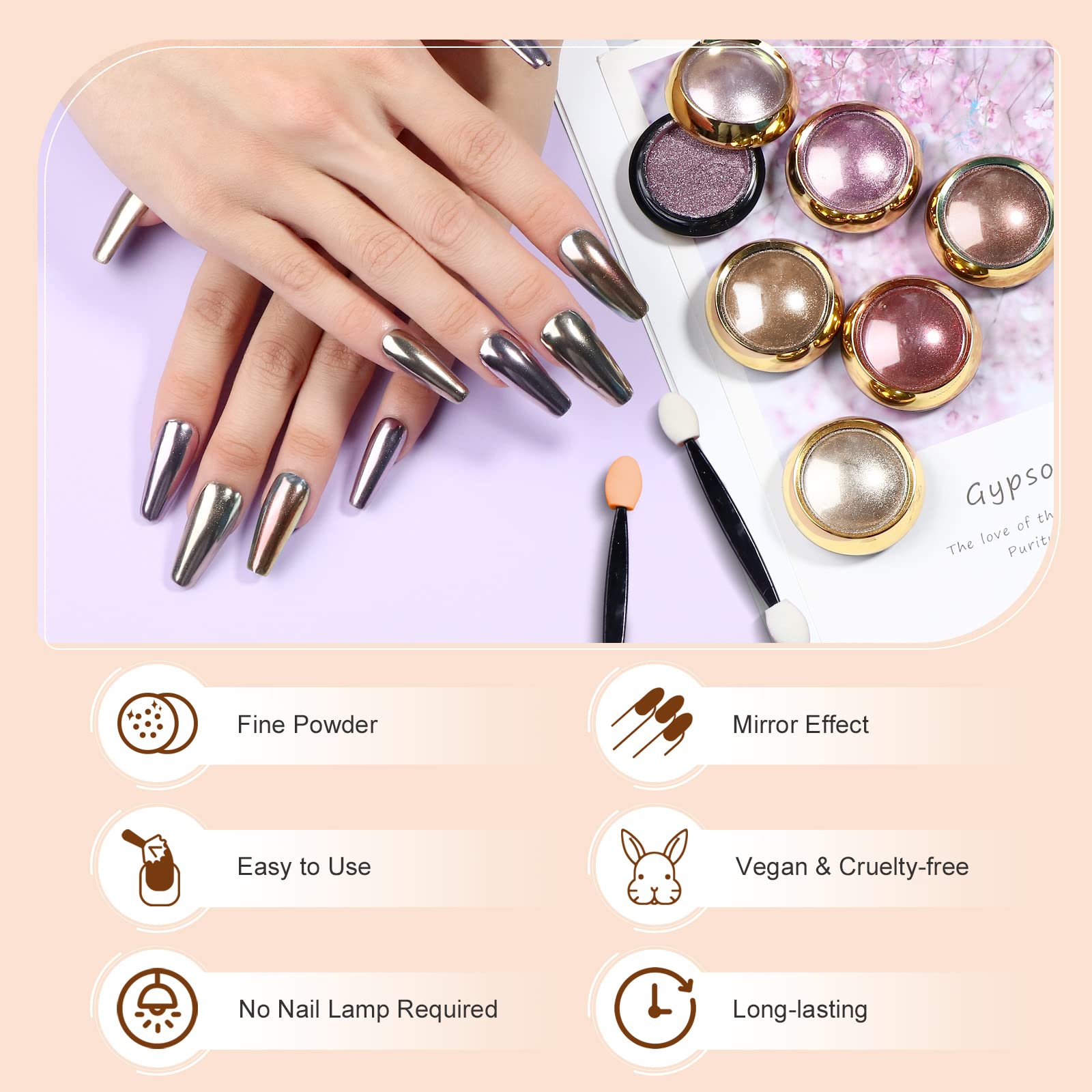 SAVILAND poudre chrome Or – effet ondulation eau sur les ongles, reflets dynamiques.